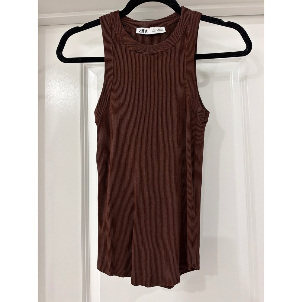 Zara Ribbed Knit Tank Top Women Size M Brown